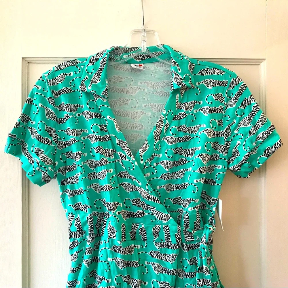 Diane von Furstenberg x GAPKids | Turquoise Tiger Print Wrap Dress XXL (14-16)